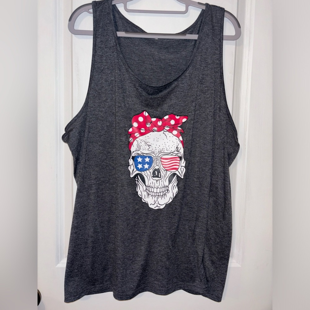 Patriotic skull lady tank, 2X, plus size